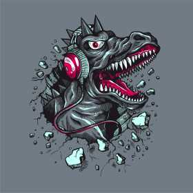 卡通动漫恐龙耳机矢量图服装裁片T恤烫图印花花型素材