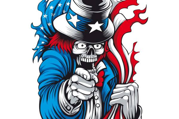 美国大叔骷髅头国旗字母矢量图服装裁片T恤烫图印花花型素材