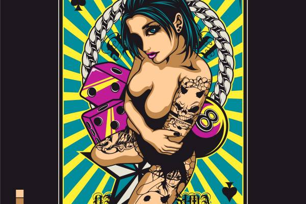 扑克牌女士骰子矢量图服装裁片T恤烫图印花花型素材