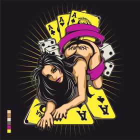 扑克牌女士骰子矢量图服装裁片T恤烫图印花花型素材