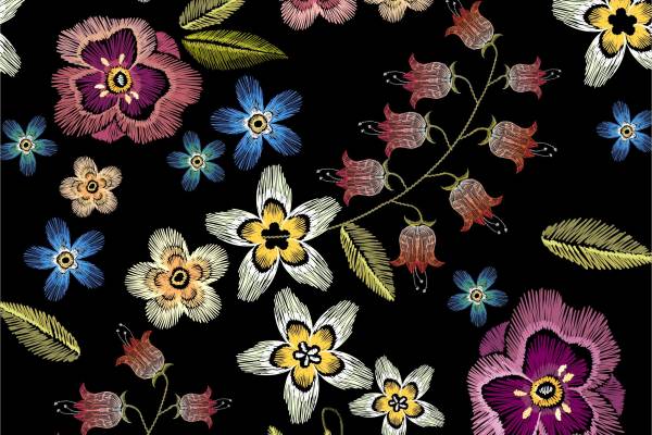 植物花朵针线矢量图服装数码印花花型素材