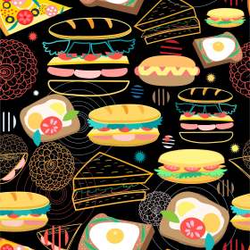 食物汉堡三明治矢量图服装数码印花花型素材