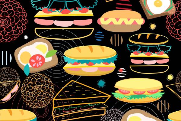 食物汉堡三明治矢量图服装数码印花花型素材