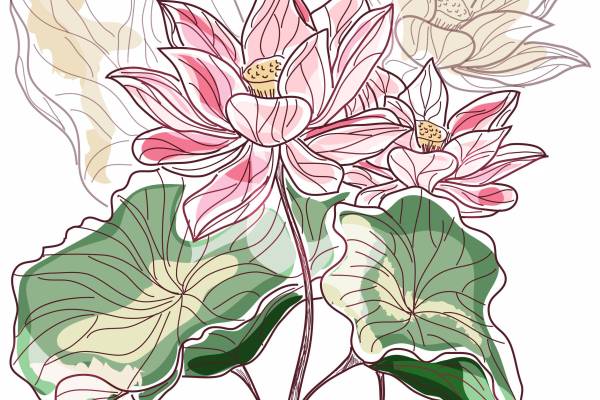 植物花卉荷叶矢量图服装裁片T恤烫图印花花型素材