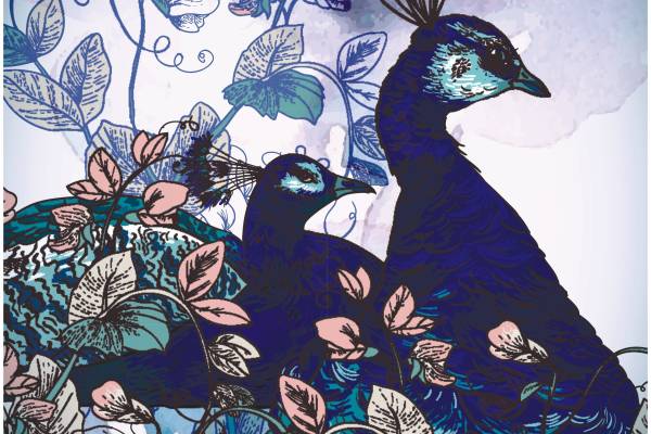 孔雀植物叶子矢量图服装裁片T恤烫图印花花型素材