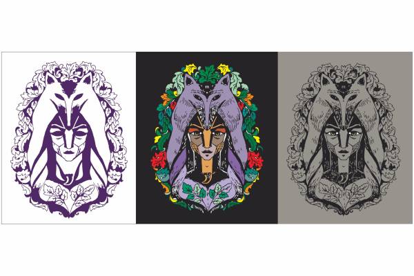 人物花卉狐狸皮草矢量图服装裁片T恤烫图印花花型素材