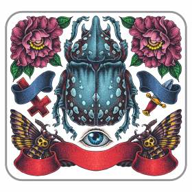 昆虫牡丹花矢量图服装裁片T恤烫图印花花型素材