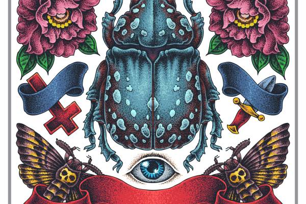 昆虫牡丹花矢量图服装裁片T恤烫图印花花型素材