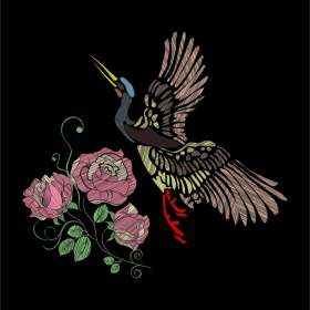 仙鹤牡丹花矢量图服装裁片T恤烫图印花花型素材