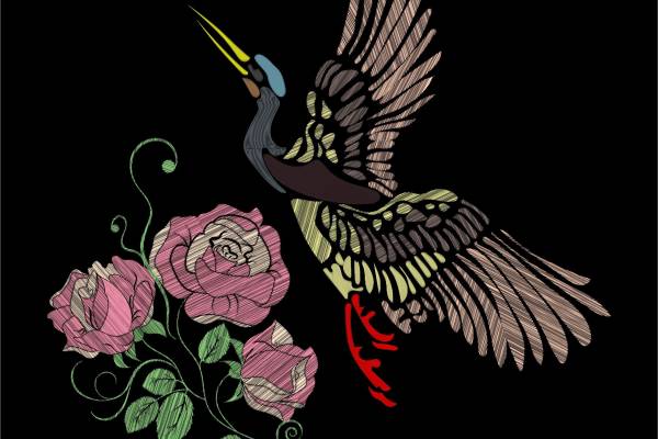 仙鹤牡丹花矢量图服装裁片T恤烫图印花花型素材