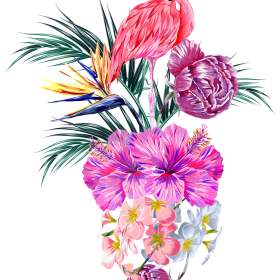 火烈鸟植物花朵矢量图服装裁片T恤烫图印花花型素材