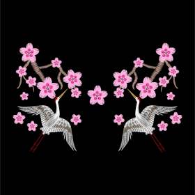 桃花丹顶鹤矢量图服装裁片T恤烫图印花花型素材