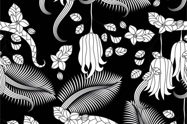 黑白几何花卉叶子矢量图服装面料数码印花花型素材