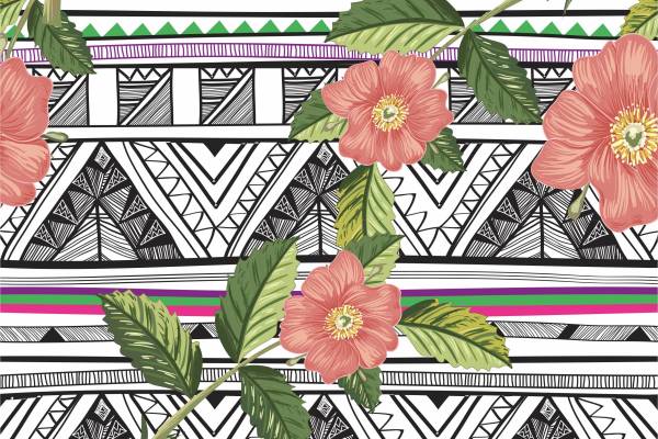 几何线条三角形植物花朵矢量图服装面料数码印花花型素材