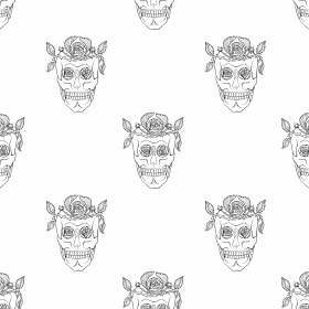 骷髅头花朵拼接矢量图服装面料数码印花花型素材