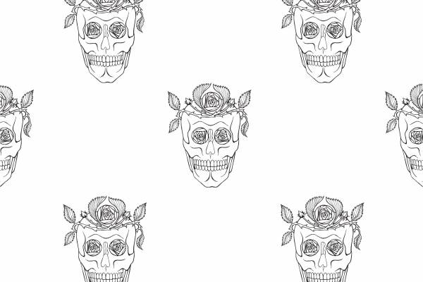 骷髅头花朵拼接矢量图服装面料数码印花花型素材