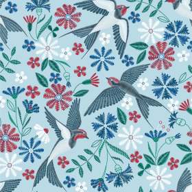 鸟类燕子植物花朵矢量图服装面料数码印花花型素材