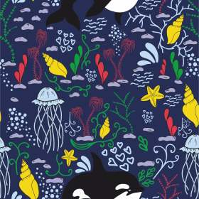 海洋风情鲸鱼海螺水母矢量图服装面料数码印花花型素材