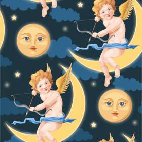 天使丘比特月亮云朵矢量图服装面料数码印花花型素材