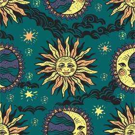 太阳月亮几何矢量图服装面料数码印花花型素材