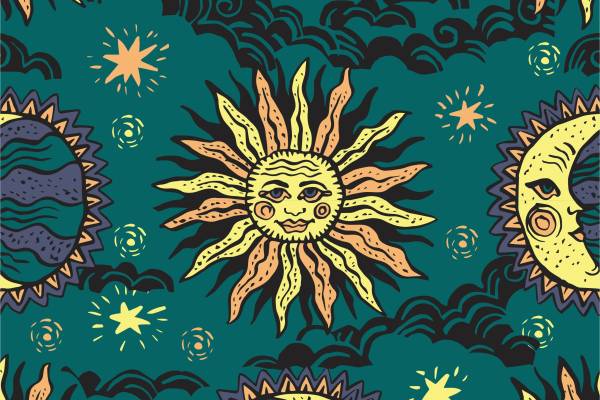 太阳月亮几何矢量图服装面料数码印花花型素材