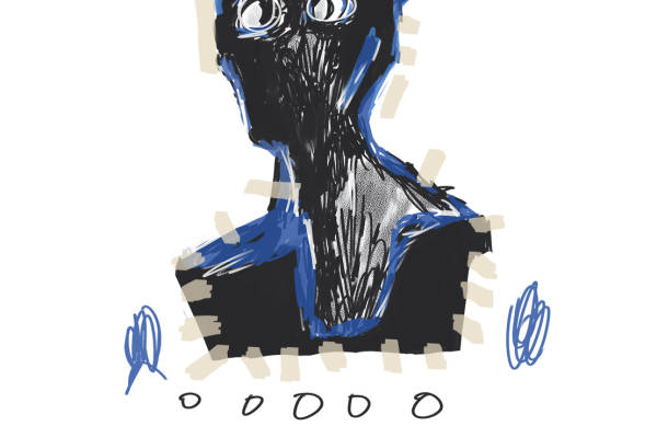 抽象人物涂鸦长方形矢量图服装裁片T恤烫图印花花型素材