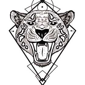 几何豹子头矢量图服装裁片T恤烫图印花花型素材