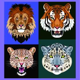 动物豹子老虎狮子矢量图服装裁片T恤烫图印花花型素材