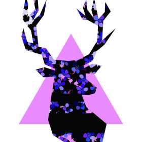 麋鹿花朵三角形矢量图服装裁片T恤烫图印花花型素材