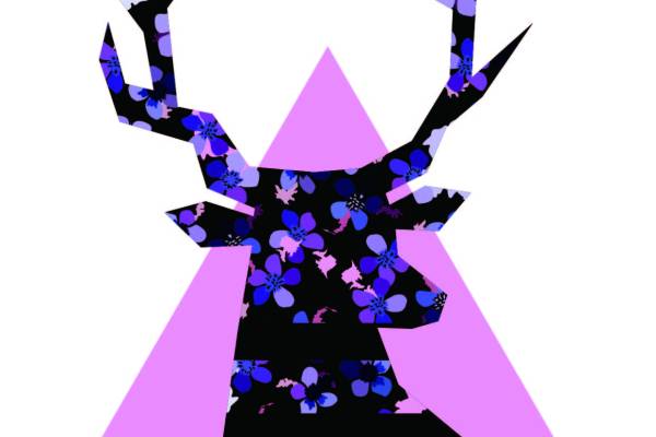 麋鹿花朵三角形矢量图服装裁片T恤烫图印花花型素材