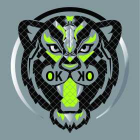 几何动物老虎头字母ok矢量图服装裁片T恤烫图印花花型素材