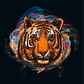 多彩几何条纹老虎花纹矢量图服装裁片T恤烫图印花花型素材