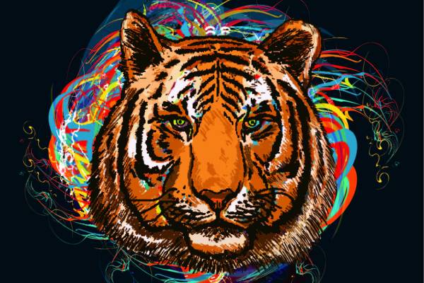 多彩几何条纹老虎花纹矢量图服装裁片T恤烫图印花花型素材