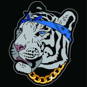 豹子头图案头巾大金链子矢量图服装裁片T恤烫图印花花型素材