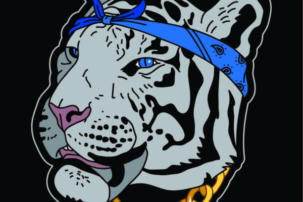 豹子头图案头巾大金链子矢量图服装裁片T恤烫图印花花型素材