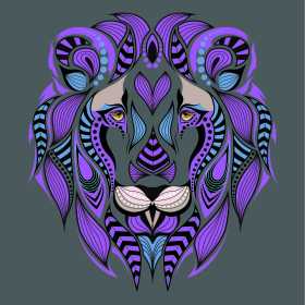 多彩几何图形拼接狮子头矢量图服装裁片T恤烫图印花花型素材
