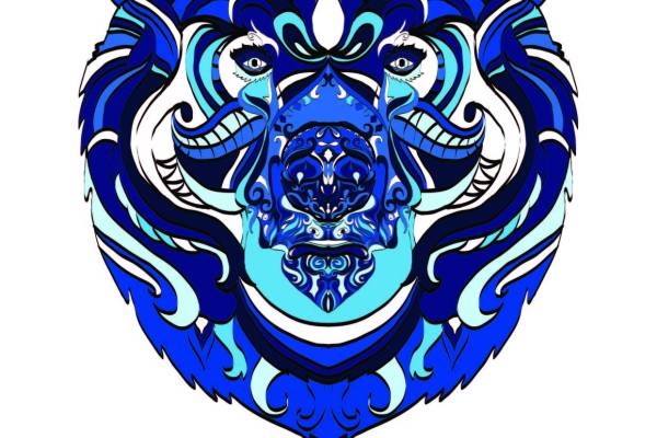 狮子花纹字母矢量图服装裁片T恤烫图印花花型素材