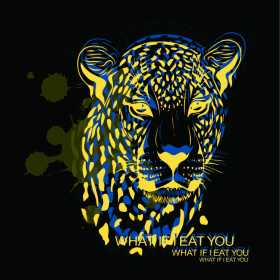 霓虹豹子字母矢量图服装裁片T恤烫图印花花型素材