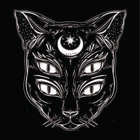 动物猫咪月亮矢量图服装裁片T恤烫图印花花型素材