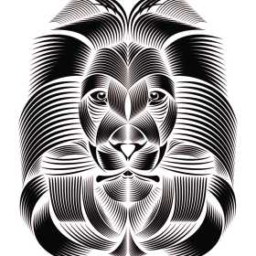 几何条纹拼接狮子图案矢量图服装裁片T恤烫图印花花型素材