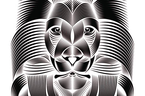 几何条纹拼接狮子图案矢量图服装裁片T恤烫图印花花型素材