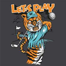 老虎高尔夫球字母矢量图服装裁片T恤烫图印花花型素材