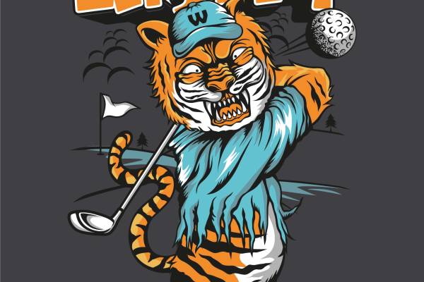 老虎高尔夫球字母矢量图服装裁片T恤烫图印花花型素材