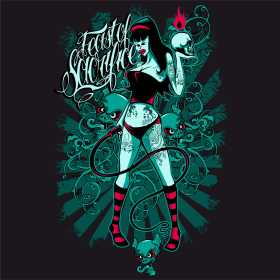 女孩皮鞭骷髅头字母矢量图服装裁片T恤烫图印花花型素材