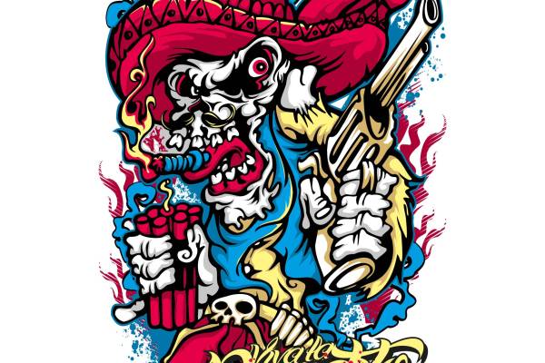 卡通动漫人物矢量图枪支炸弹花型服装裁片T恤烫图印花素材