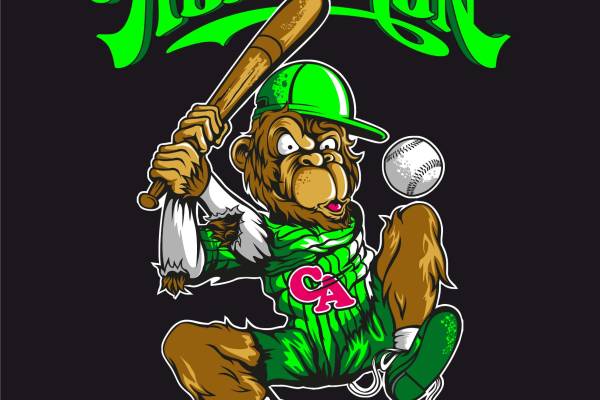 卡通动物猩猩字母棒球矢量图服装裁片T恤烫图印花花型素材