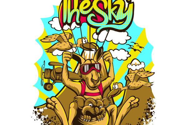 卡通动物袋鼠飞机字母矢量图服装裁片T恤烫图印花花型素材