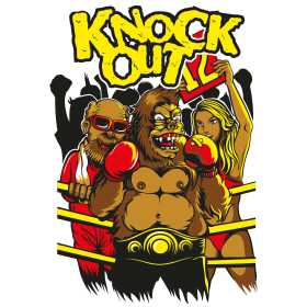 卡通动漫猩猩拳击矢量图服装裁片T恤烫图印花花型素材