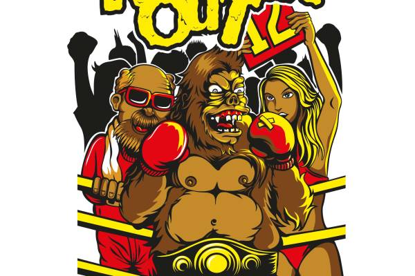 卡通动漫猩猩拳击矢量图服装裁片T恤烫图印花花型素材