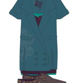 女士长款外套设计手稿矢量图